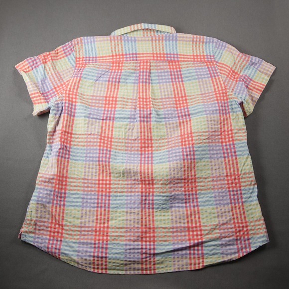 L.L. Bean Seersucker Rainbow Plaid 1/2 Button Shirt Womens XL Short Sleeve - Picture 2 of 14